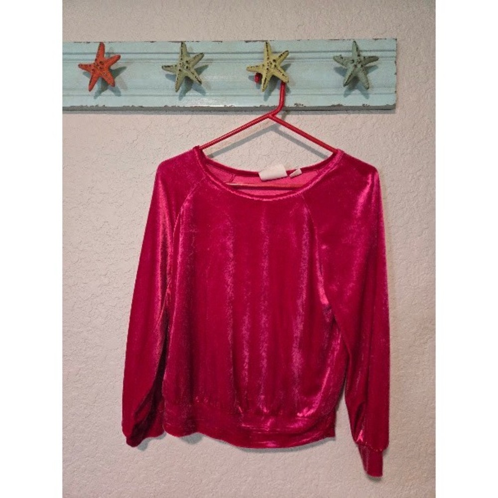 Maeve by Anthropologie Pink Velvet Raglan Sweatshirt Magenta XSP